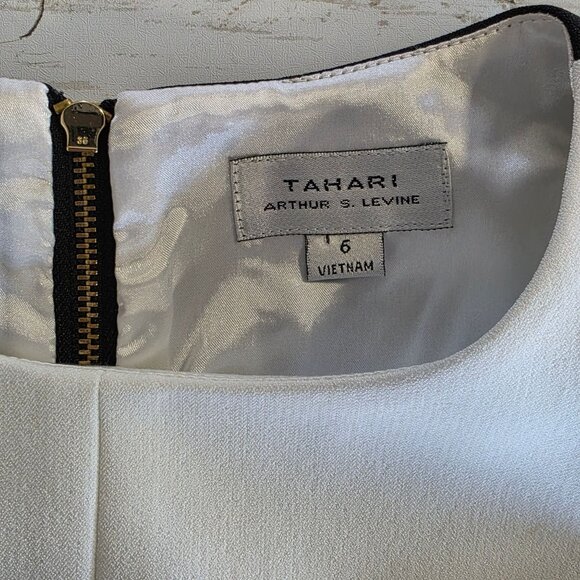 Tahari Colorblock Stretch Ponte Dress NEW 6 Structured Career Classic Black Whit - Picture 4 of 10